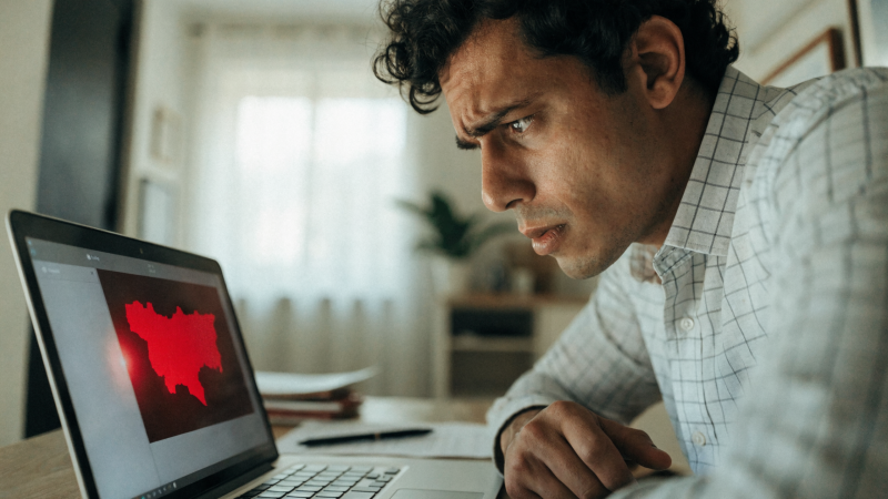 A peptide e-commerce owner reviewing a frozen payment-account notice on a laptop
